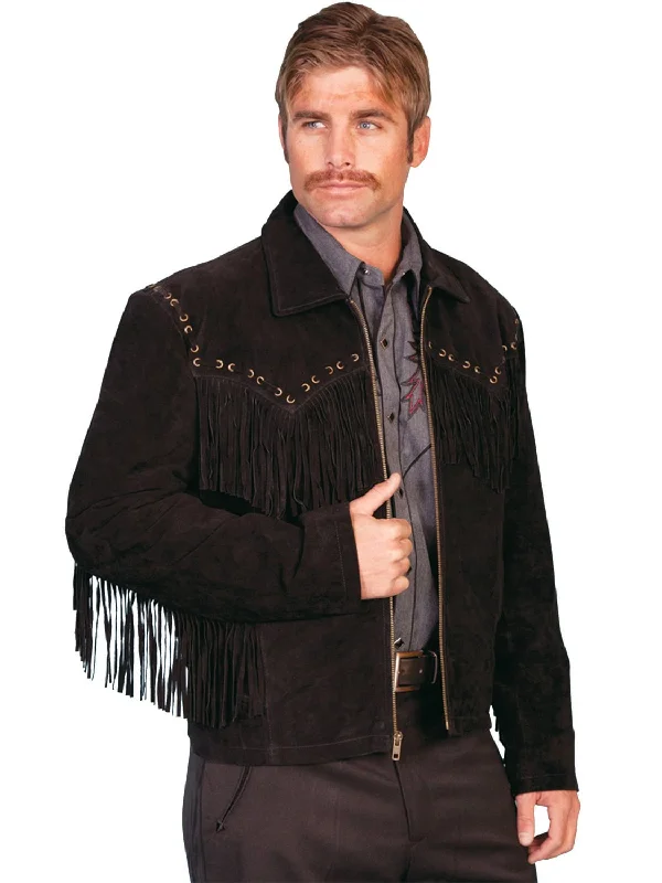 Scully Leather Mens Black Boar Suede Western Fringe Jacket S