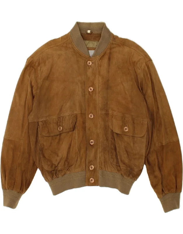 VINTAGE Mens Bomber Suede Jacket UK 42 XL Brown Leather