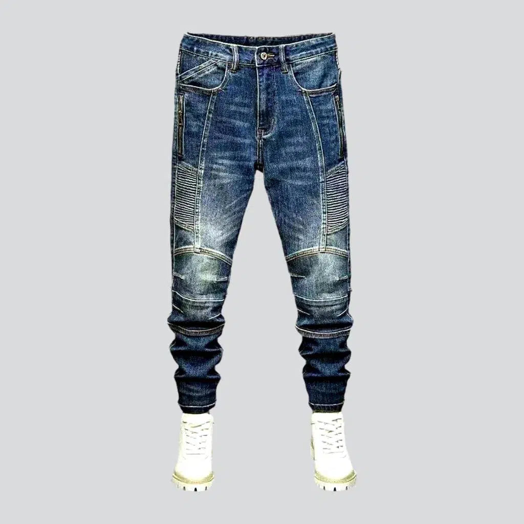 Mid-waist sanded motorcycle jeans