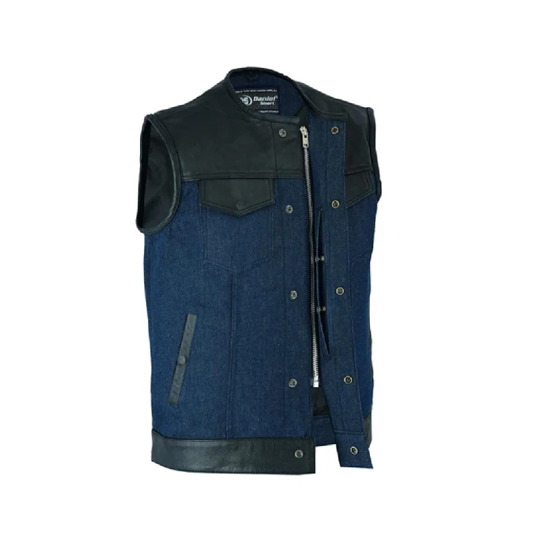 Men’s Leather/Denim Combo Vest (Black/Broken Blue)