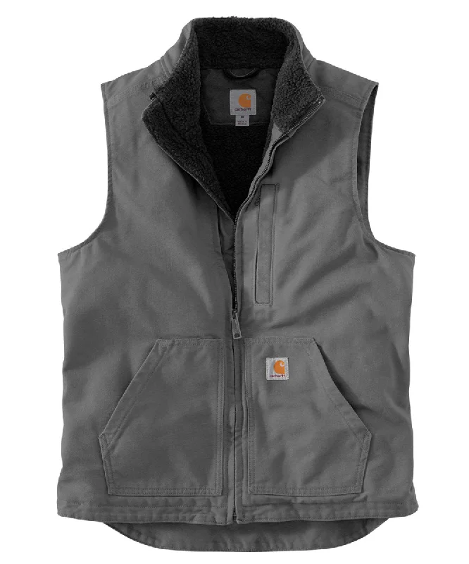 Carhartt Washed Duck Sherpa-Lined Mock Neck Vest - Gravel