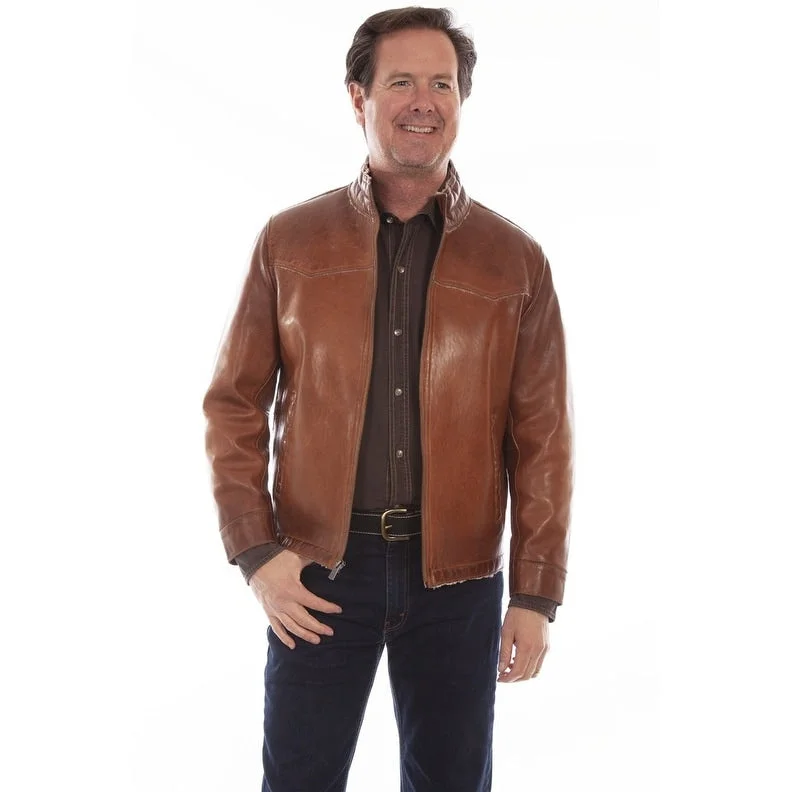 Scully Western Jacket Mens Leather Zip High Collar Cognac F0_1083