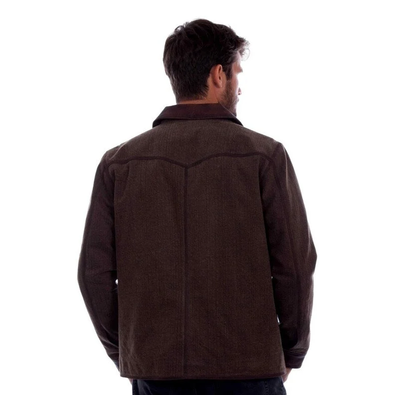 Scully Western Jacket Mens Zip Front Canvas Leather Trim Brown F0_2006