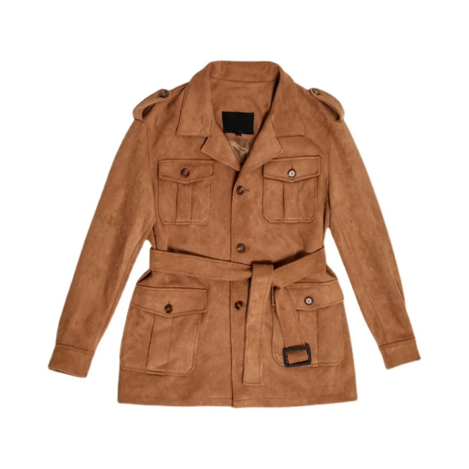 Men's Faux-Suede Safari Jacket Military Style Outwear