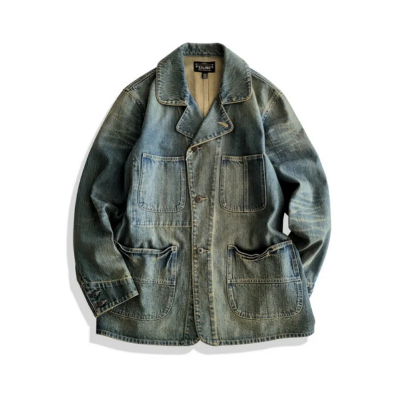 Men's Denim Mechanic Chore Suit Jacket - Rugged Workwear