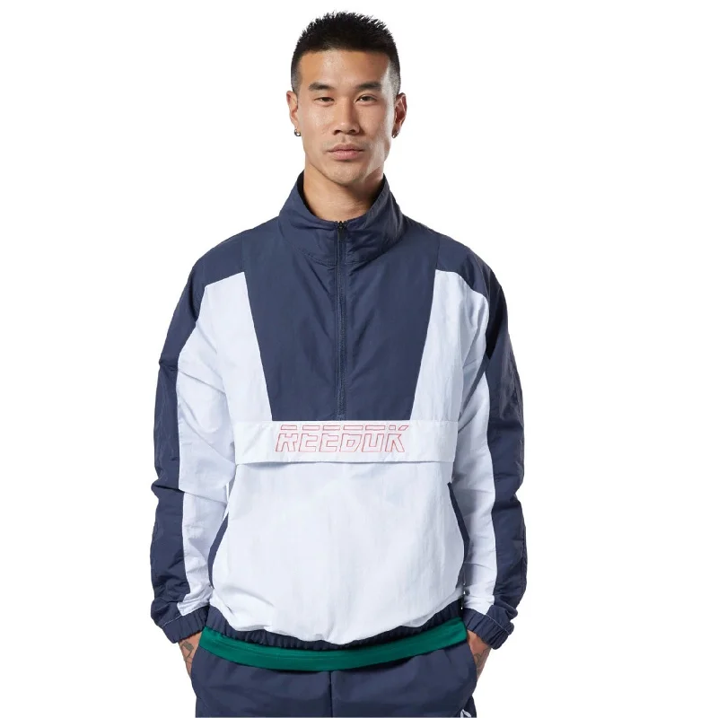 Reebok Mens Meet You There Woven 1/2 Zip Windbreaker Jacket, White, Medium