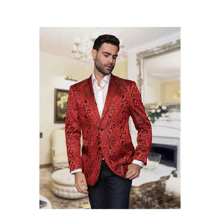 Mens Paisley Alberto Nardoni Brand Jacket Red Sport Coat