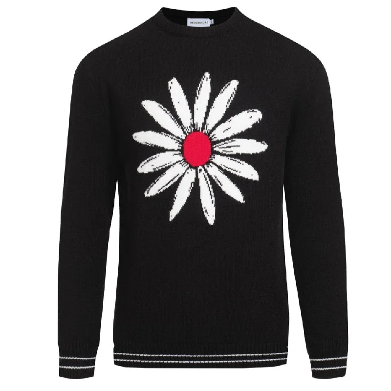 Men's black sunflower jacquard crew-neck knitted T-shirt