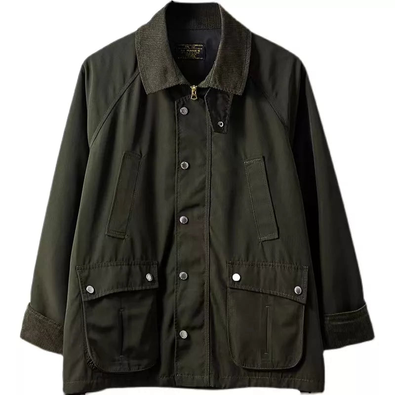 Men's Wax-free Corduroy Collar Military Safari Motorcycle Jacket - Loose Fit