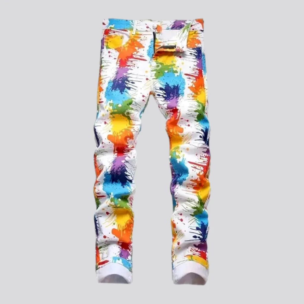 Painted multi-color-print jeans