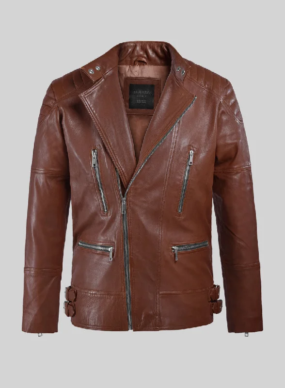 Thunderbolt Tan Moto Leather Jacket