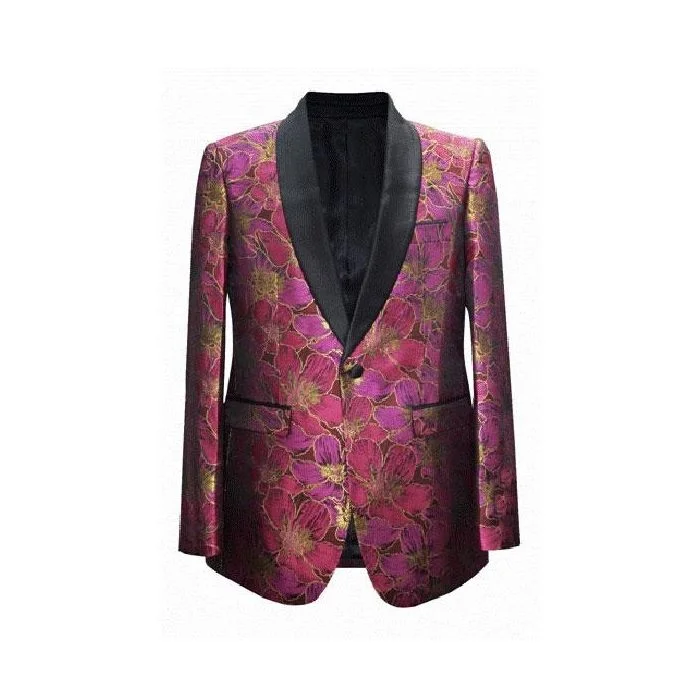 Mens Fuchsia Paisley Floral Shawl Lapel Sportcoat