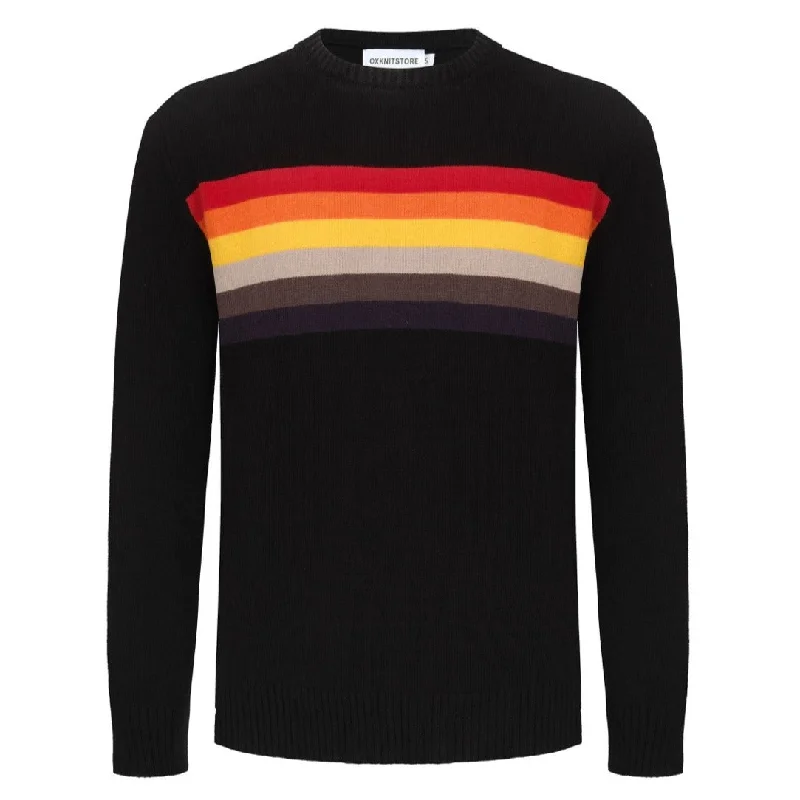 Men's Rainbow Chest Print Long Sleeves Black Sweater