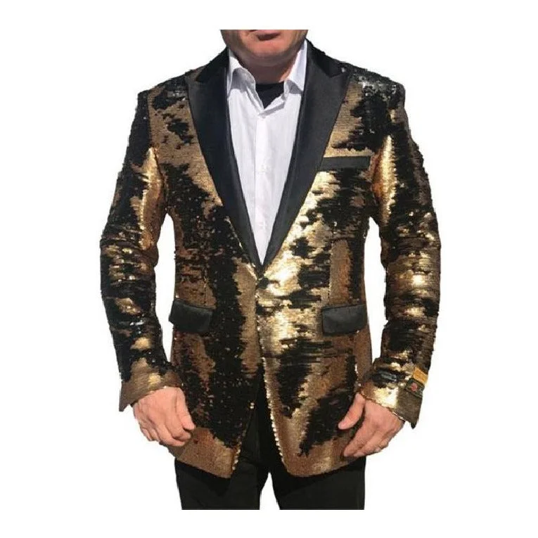 Alberto Nardoni Gold Shiny Black Peak Lapel Sport Coat