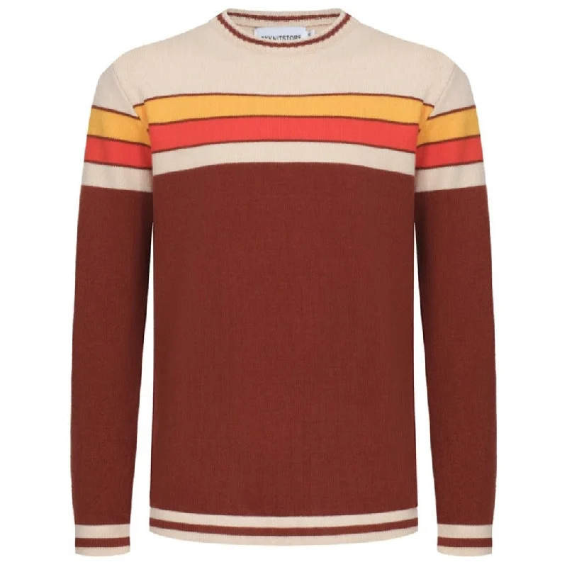 Men's Rainbow Chest Lines Long Sleeve Brown Sweater