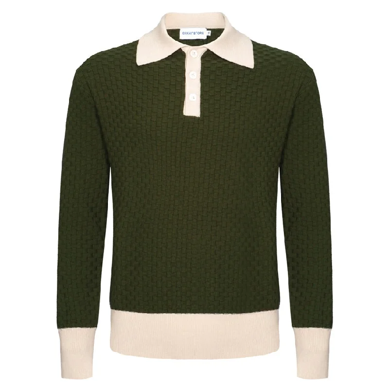 Men's Green Knitted Polo With Off White Neck