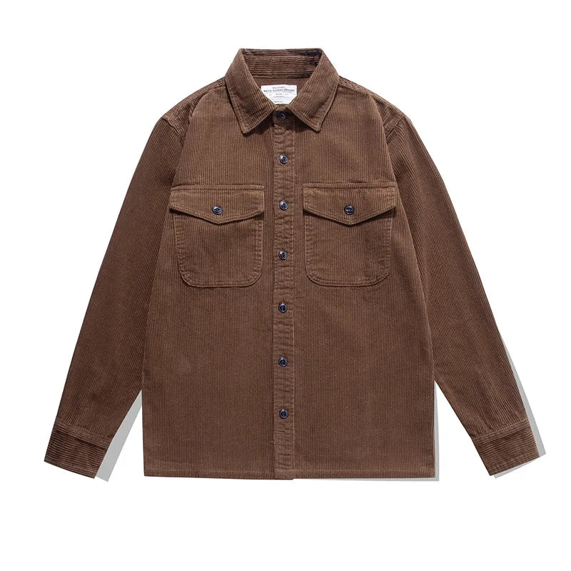 Men's Corduroy Shirt Pockets Safari Jacket Streetwear Clothes