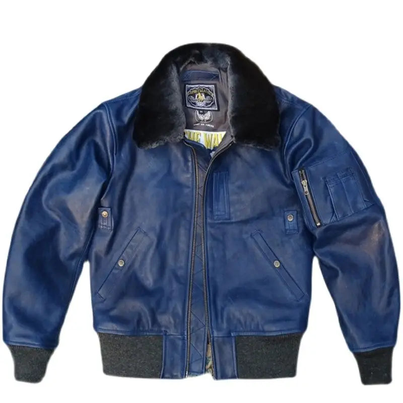 B15 Leather Flight Jacket with Wool Collar - Detachable Military Style