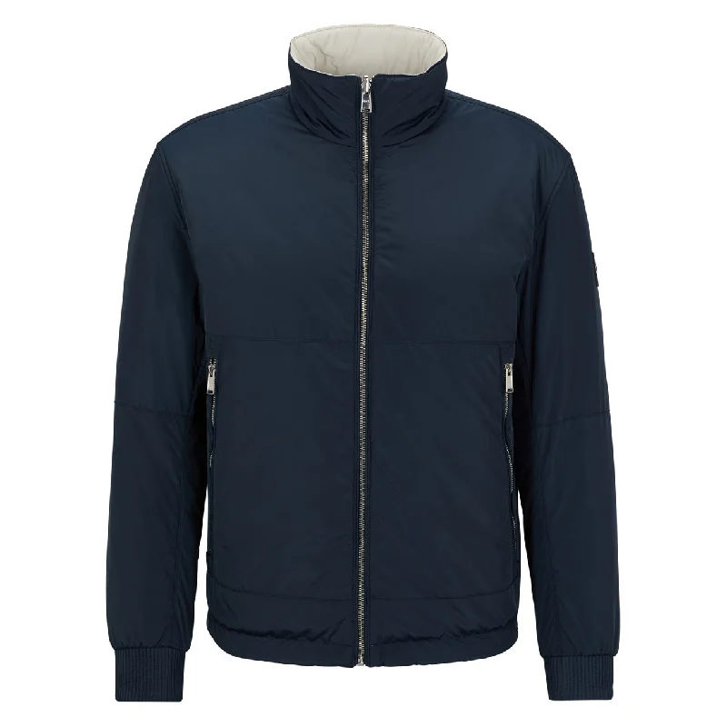 BOSS Men's Water-Repellent Reversible Jacket with Logo Badge in Dark Blue & White  50481127-012