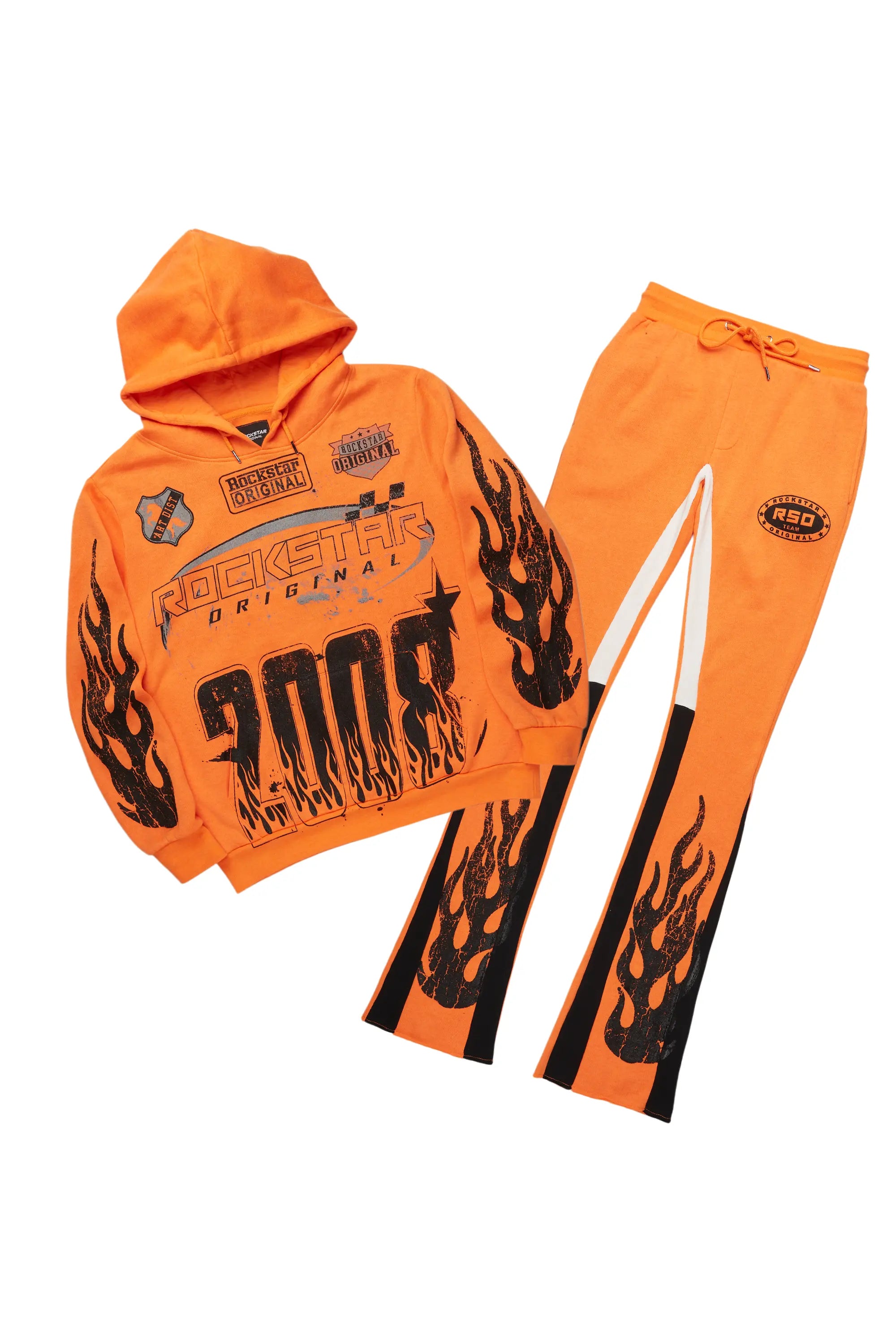 Amos Orange Hoodie/Stacked Flare Track Pant Set