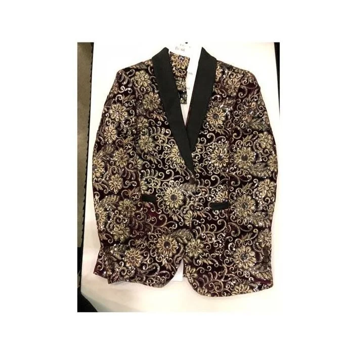 Mens Maroon Gold Paisley Floral Shawl Lapel Sportcoat