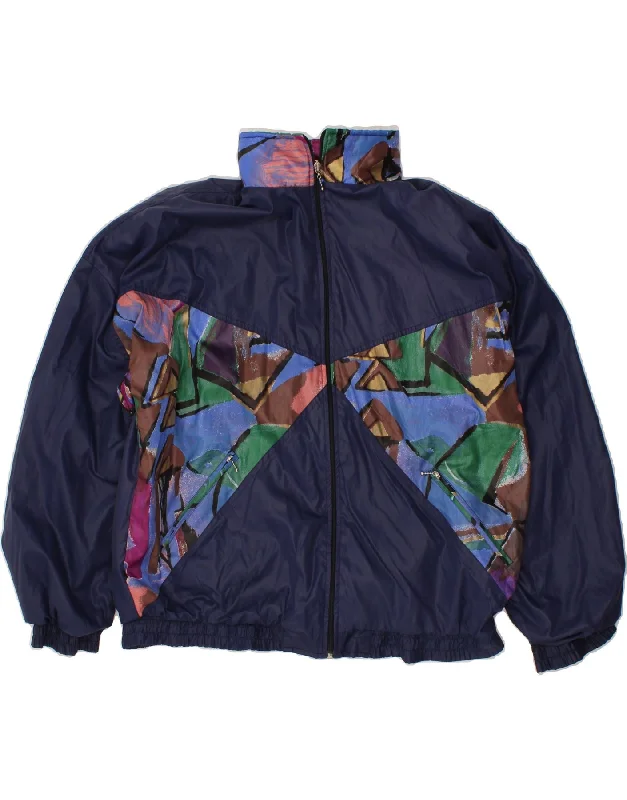 VINTAGE Mens Windbreaker Jacket UK 40 Large Navy Blue Colourblock