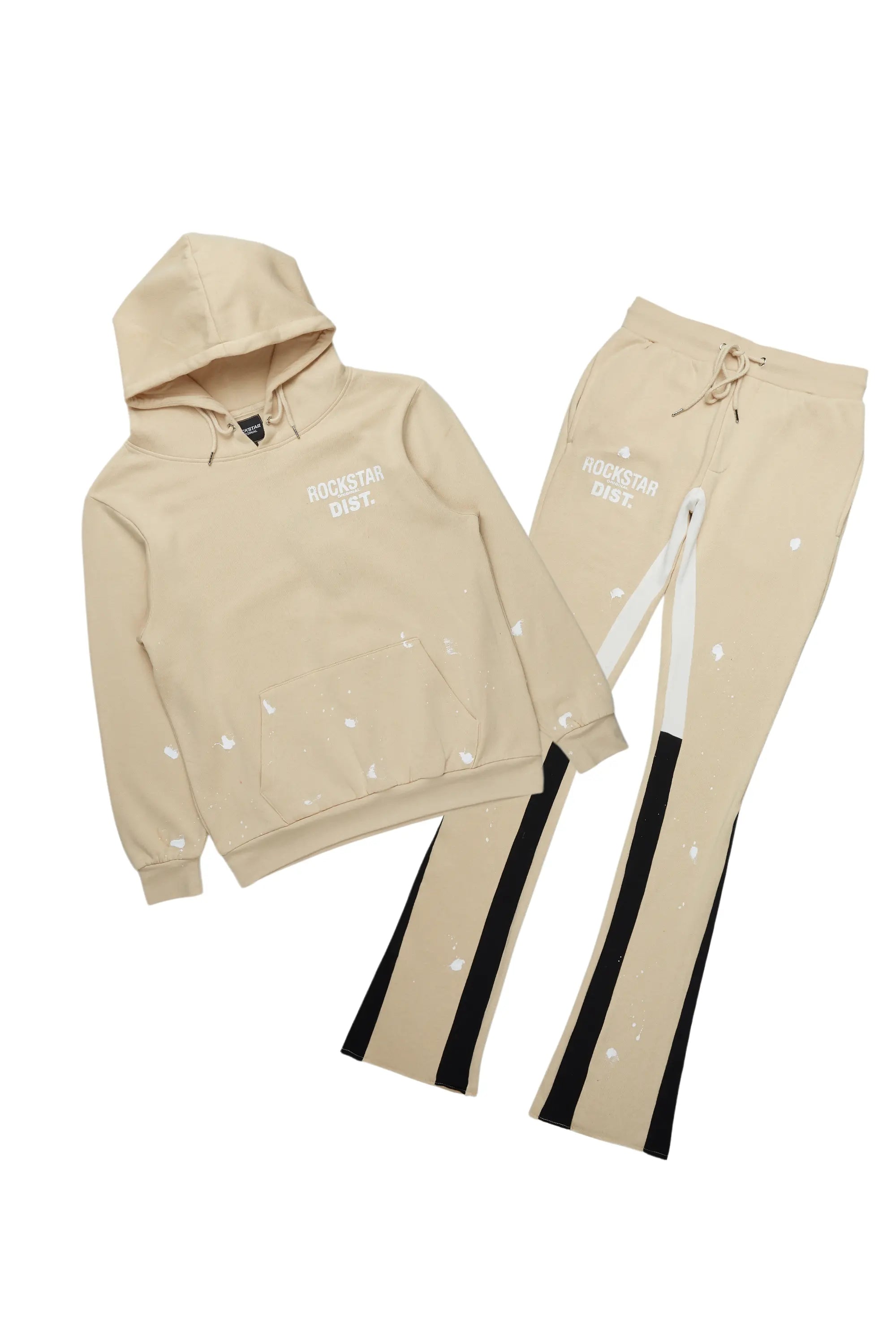 Raffer Beige Hoodie/Stacked Flare Pant Set