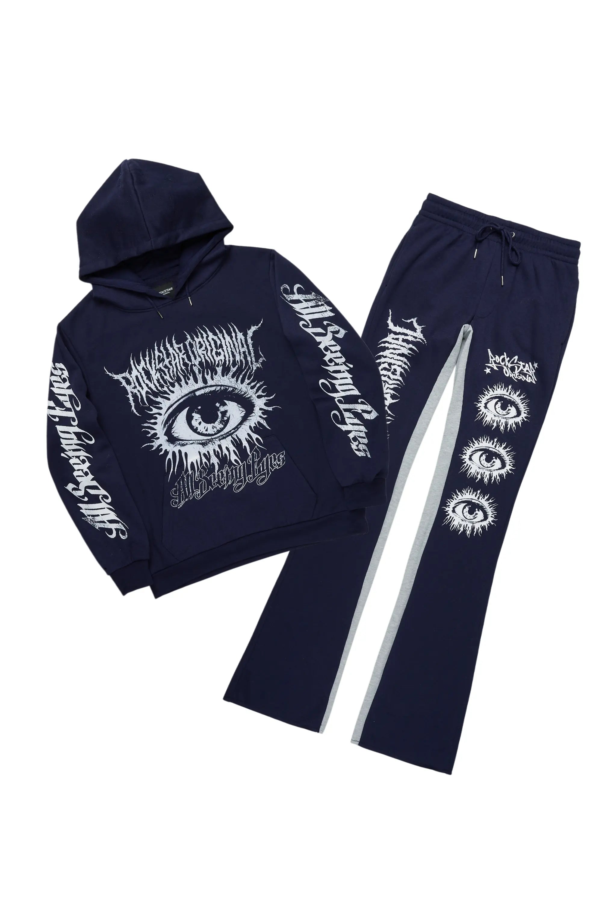 All Seeing Eyes Navy Hoodie/Baggy Track Pant Set