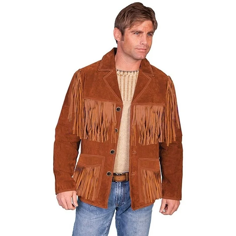 Scully Western Jacket Mens Leather Button Front Fringe F0_86