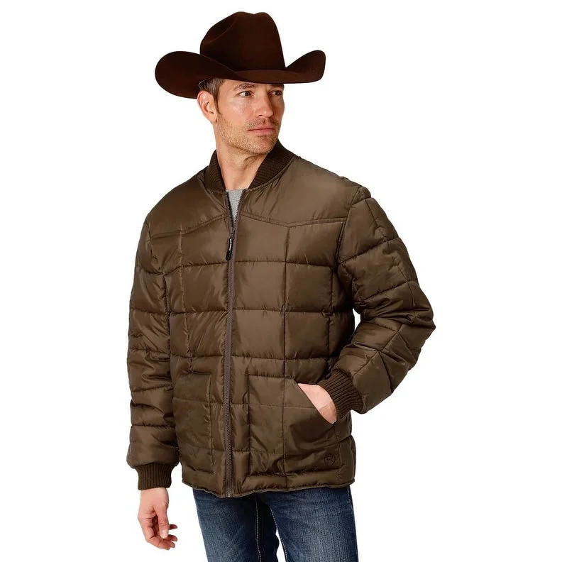 Roper Western Jacket Mens Quilted Logo Zip Brown 03-097-0761-0526 BR