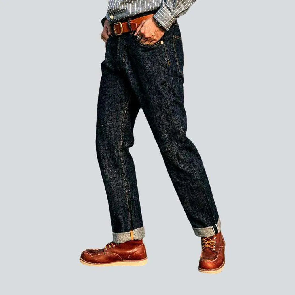 Raw high-waist men's selvedge jeans