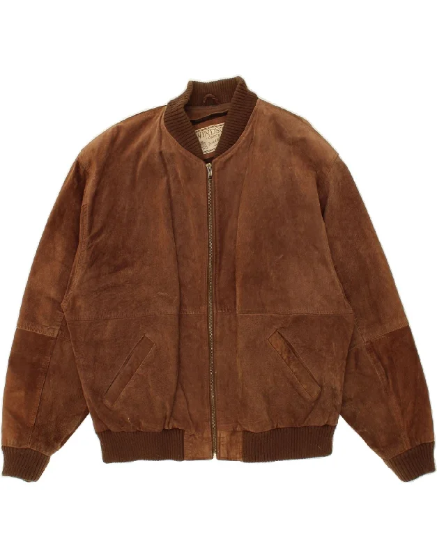 WINDSOR Mens Bomber Suede Jacket UK 40 Large Brown Suede