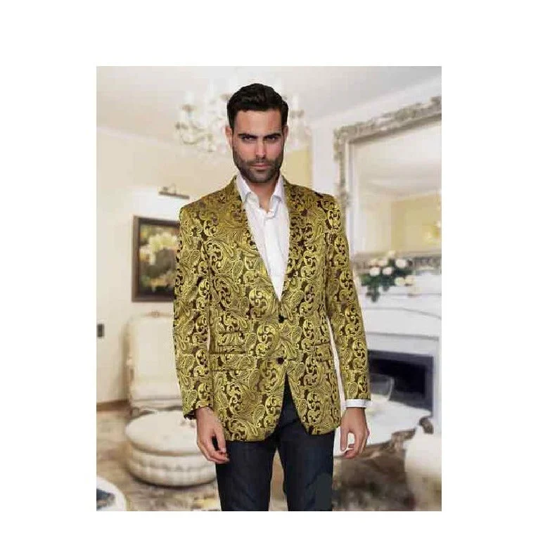 Mens Floral Sateen Alberto Nardoni Jacket Gold Sport Coat