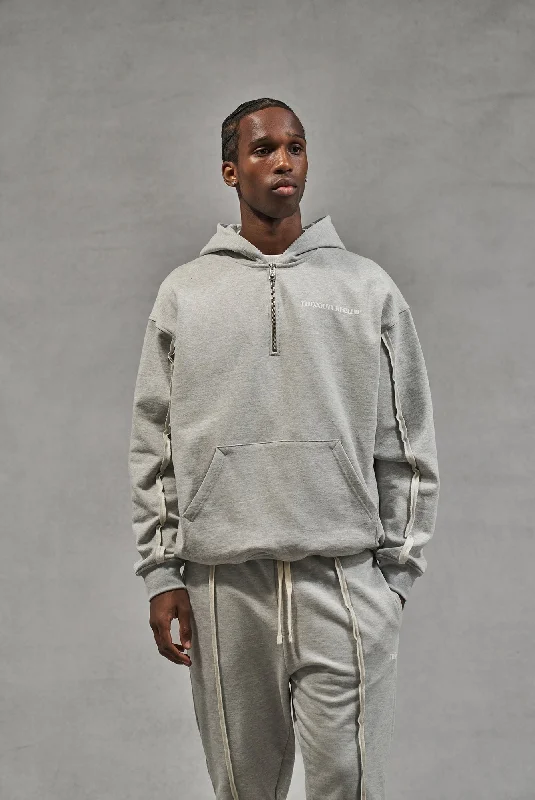 RAW SEAM QUARTER ZIP HOODIE - GREY MARL