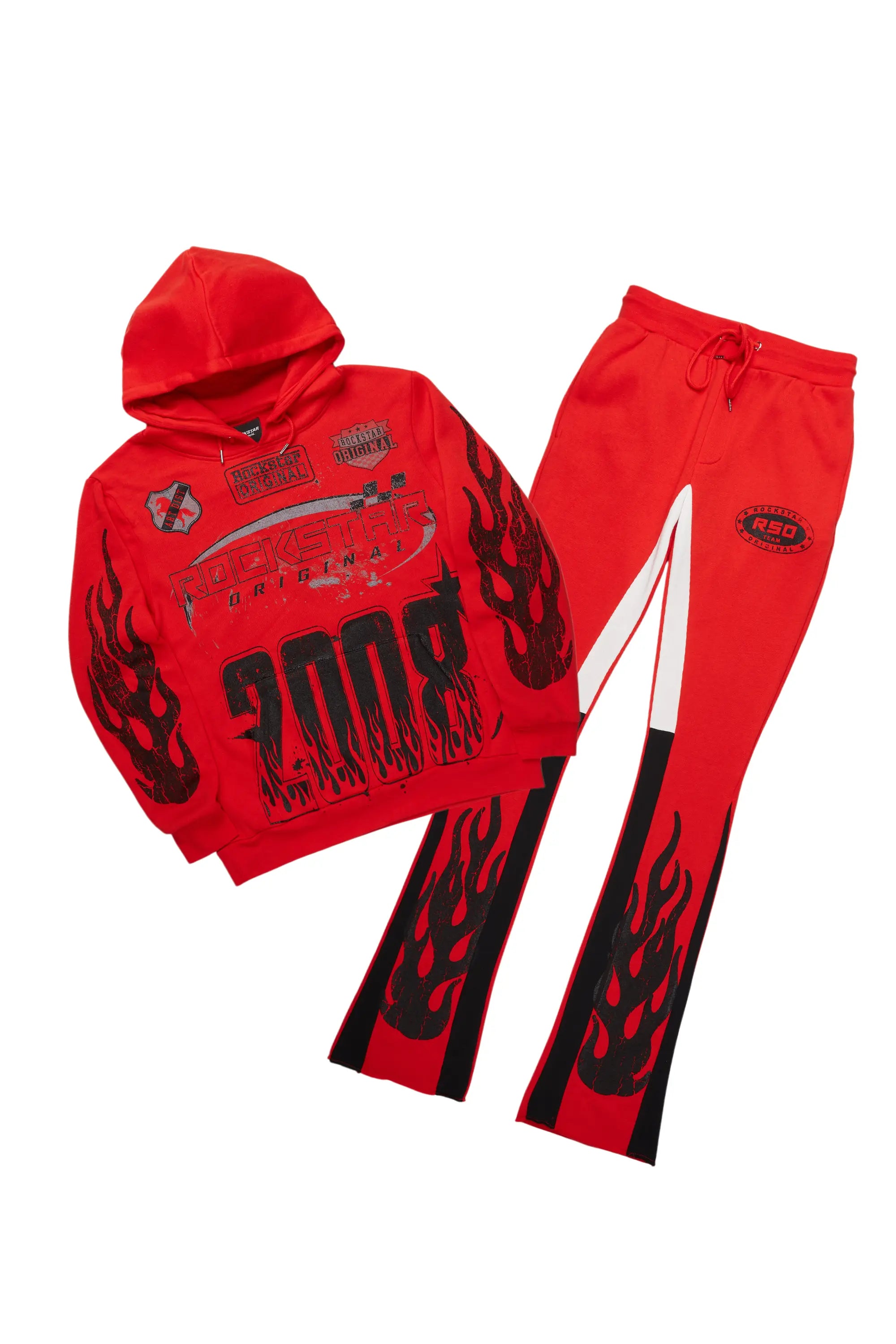 Amos Red Hoodie/Stacked Flare Track Pant Set