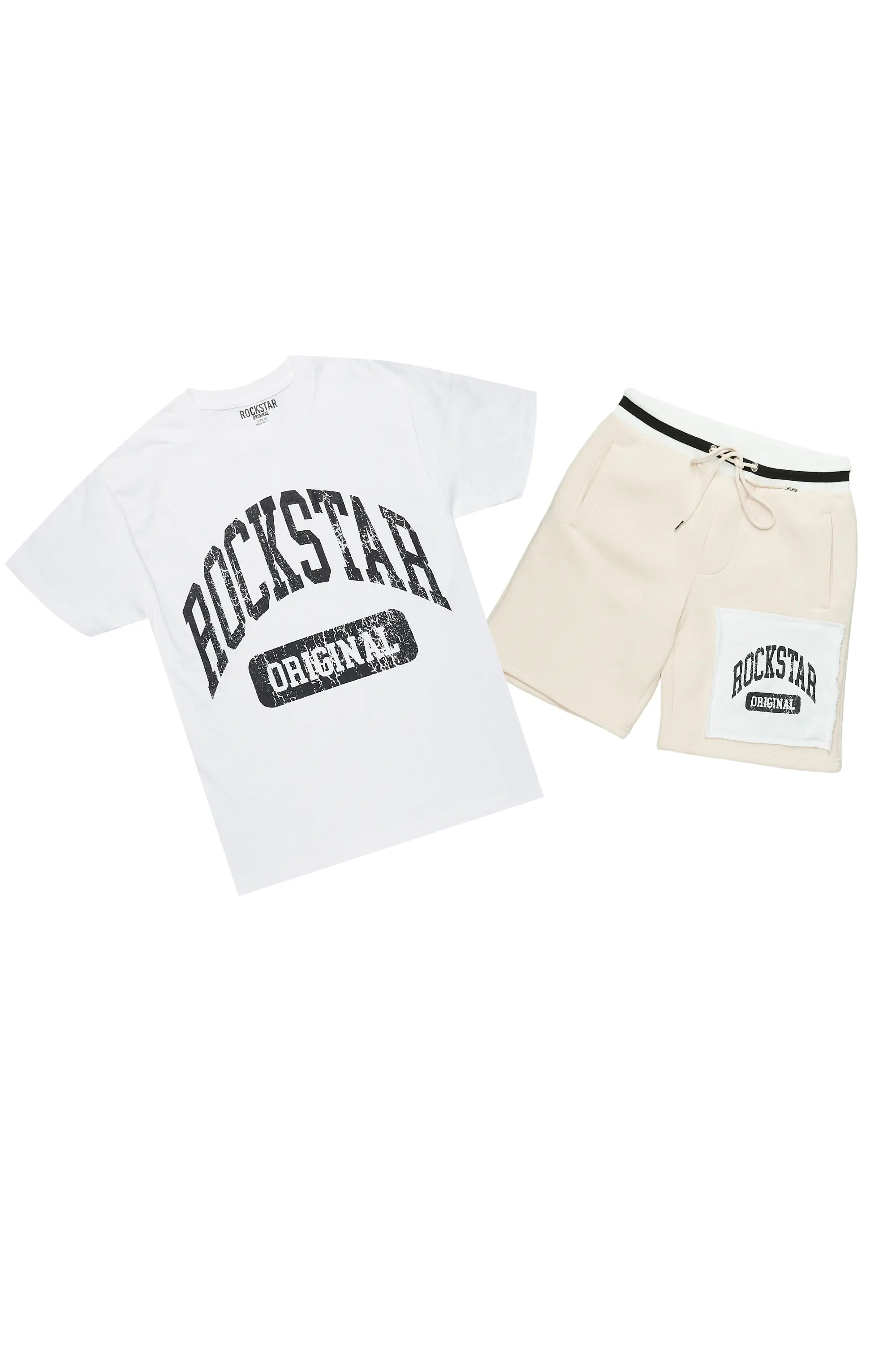 Jain White/Beige T-Shirt/Short Set