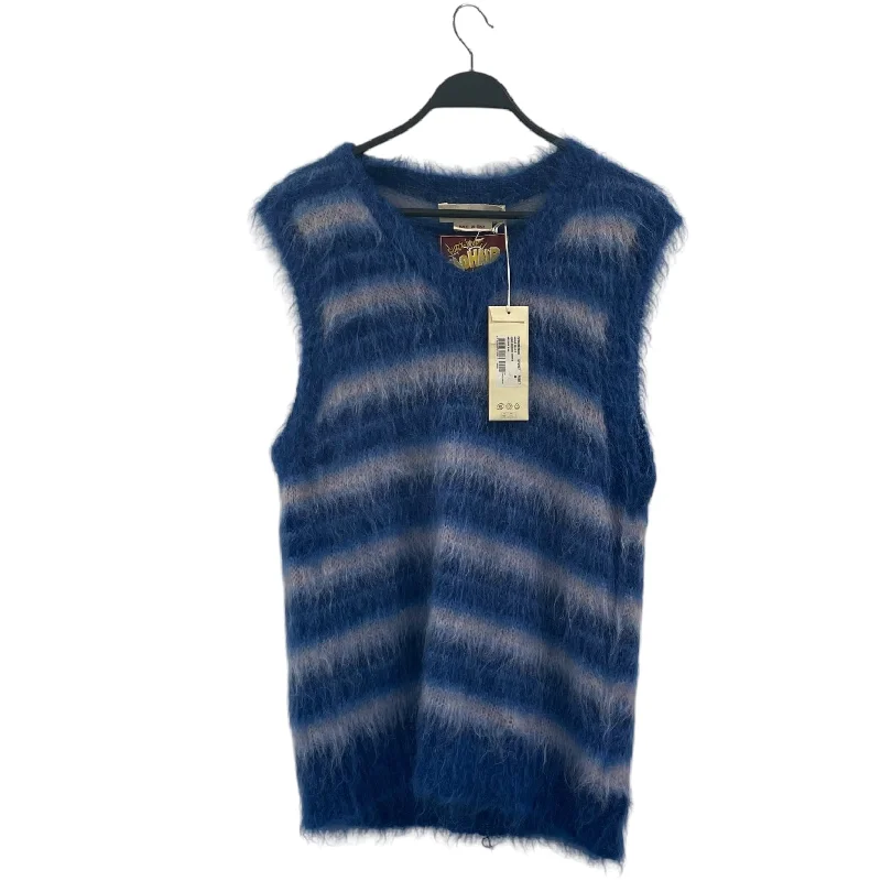 MARNI/HeavyKnit Vest/48/Stripe/Wool/BLU/fuzzy wuzzy