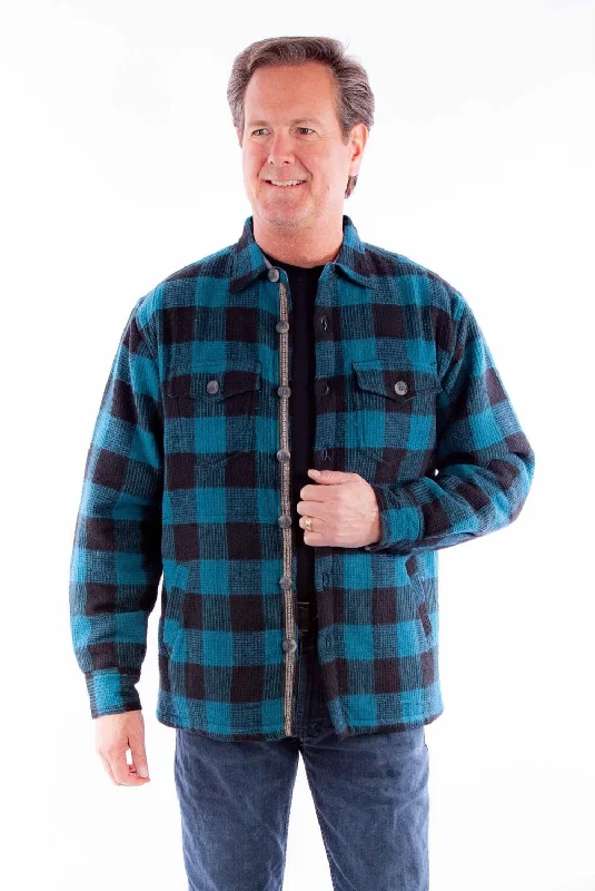 Scully Mens Basketweave Buffalo Check Black/Turquoise 100% Cotton Cotton Jacket