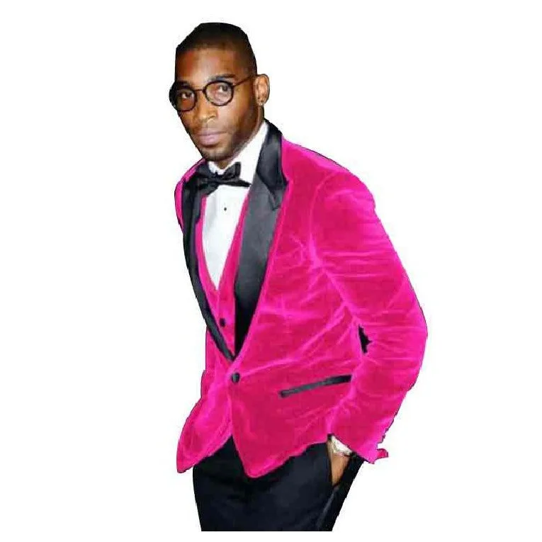 Men's Hot Pink  Velvet  Big And Tall Sport Coat