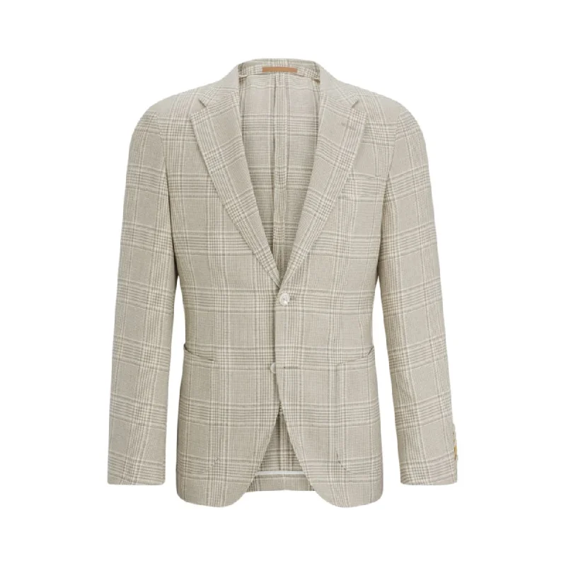 Slim-fit jacket in checked wool, linen and silk