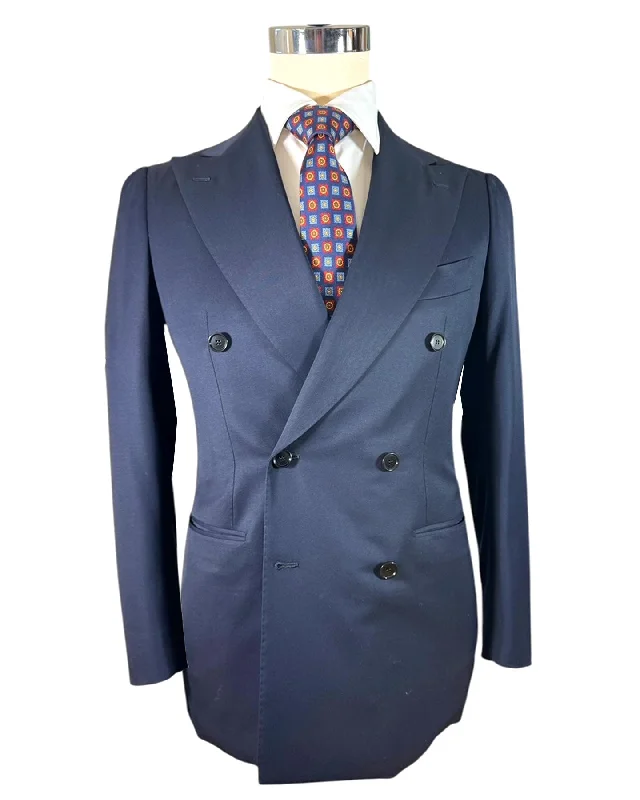 Cesare Attolini Suit Double Breasted Dark Blue Super 150's Wool EU 44/ US 34