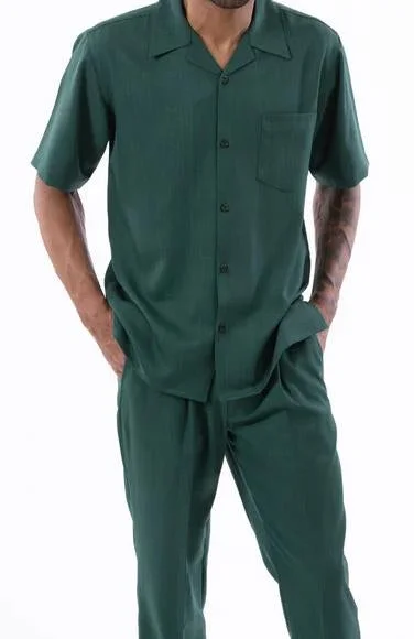 Men's 2 Piece Walking Suit Summer Short Sleeves in Emerald