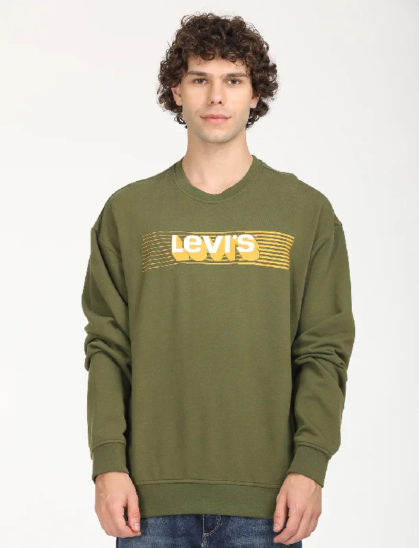 Men's Solid Green Crew Neck Sweatshirt