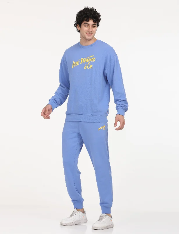 Men's Solid Blue Crew Neck Sweatshirt