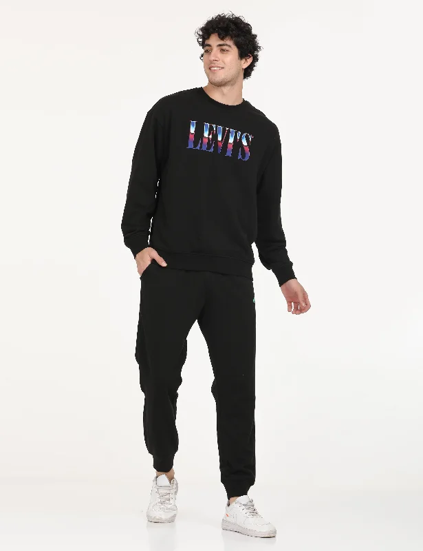 Men's Solid Black Crew Neck Sweatshirt