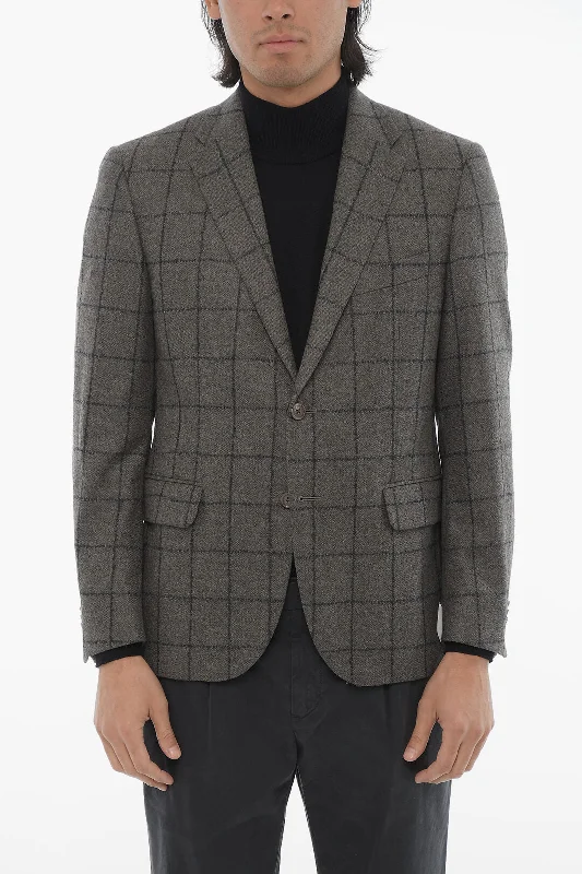 Corneliani Cc Collection Windowpane Check Wool Blend Blazer