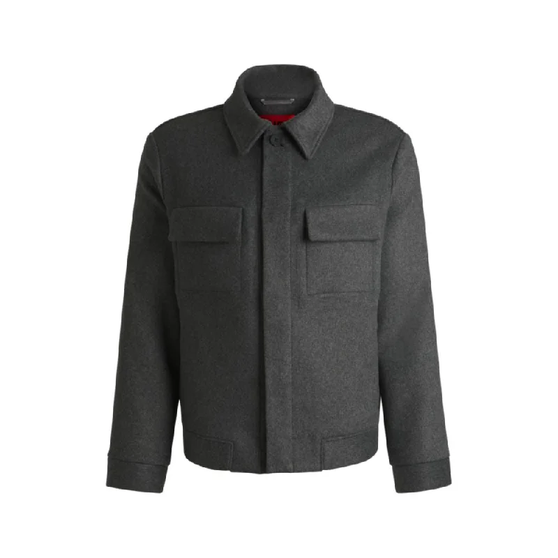 Regular-fit jacket with concealed closure and shirt collar