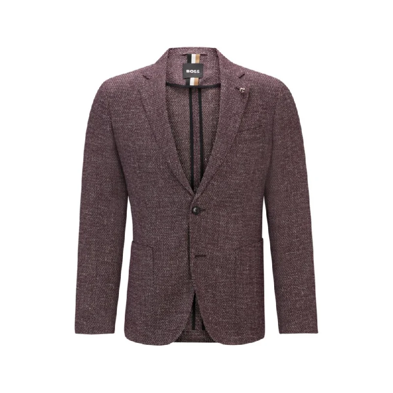 Slim-fit jacket in patterned virgin wool and linen