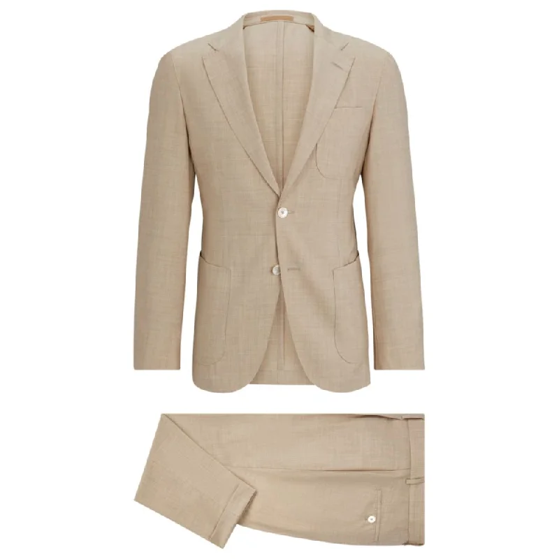 Slim-fit suit in melange virgin wool and silk