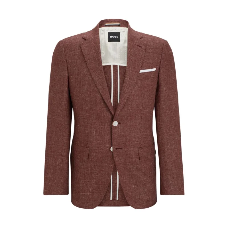 Slim-fit jacket in patterned virgin wool and linen